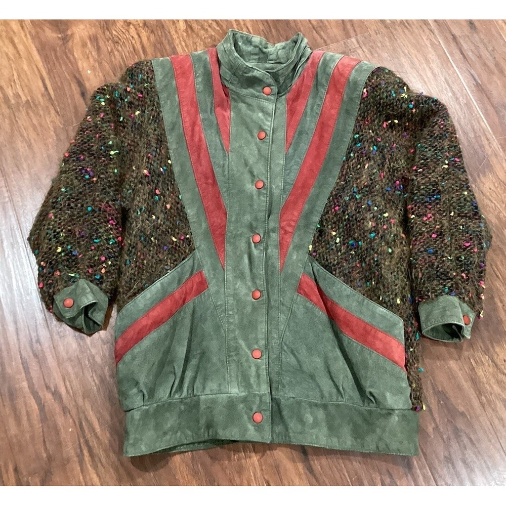 Wool Mohair 80's Jinx Senior Toronto Bomber Sweater Size S/P colorful EUC